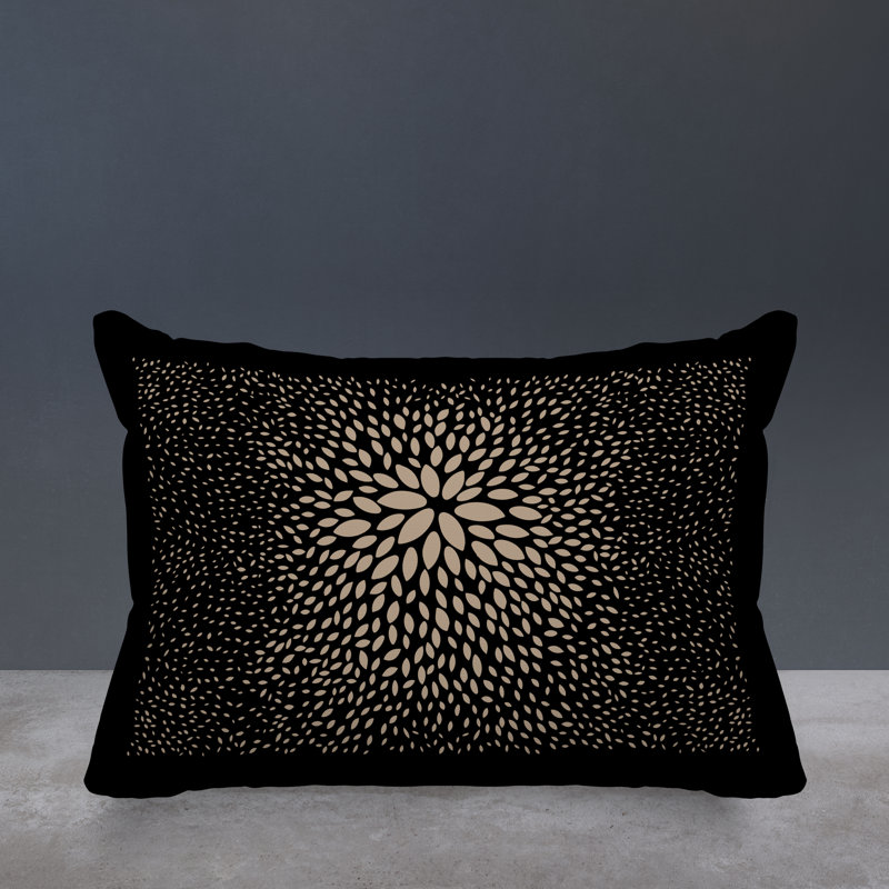 Housse et insert de coussin rectangulaire intérieur / extérieur en polyester filé Bavière, Beige / noir