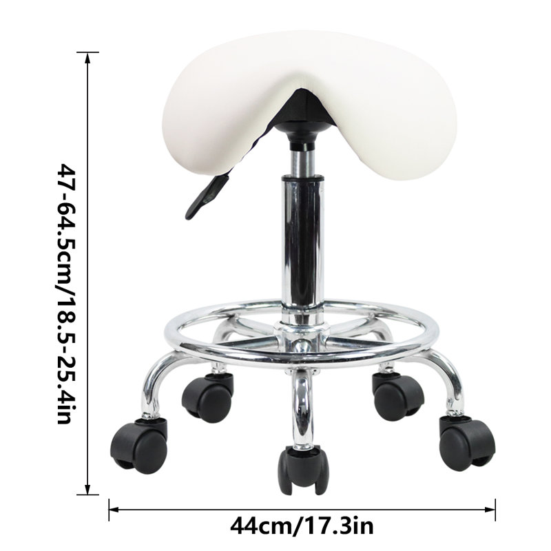 Adjustable Rolling Stool With Wheels  Chair , White