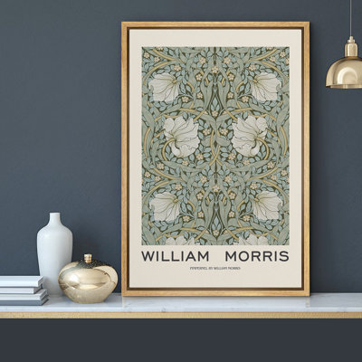 Classical Artwork "William Morris - Green Pimpernel Flower Artwork,  Abstract Floral and Botanical Bathroom Wall Pictures, Large Framed Canvas Giclee Print Wall Art"