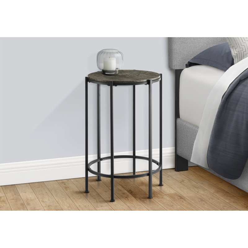 Élégante table d'appoint en stratifié bronze foncé avec base en métal noir, idéale pour la chambre à coucher