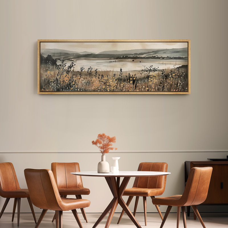 Fleurs sauvages le long de la rivière, œuvres d'art murales neutres vertes et brunes, impression numérique sur toile giclée sur toile