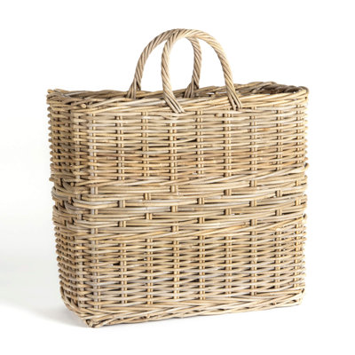 Grand panier rectangulaire en rotin gris