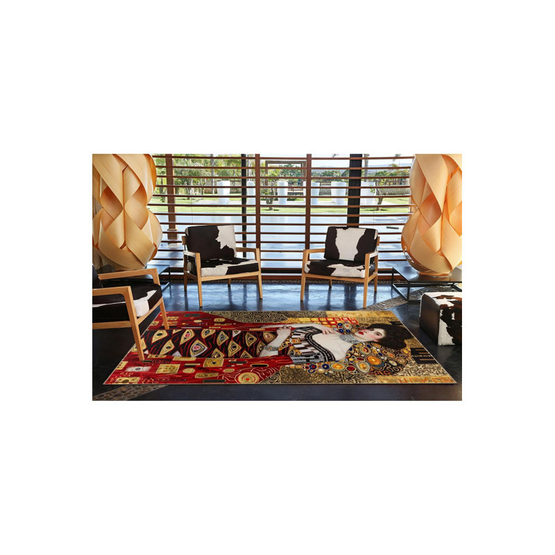 Tapis multicolore à motif tissé lavable à la machine, Rectangle 4 pi 7 po x 6 pi 7 po
