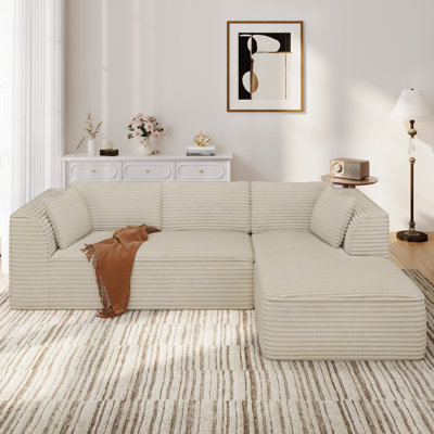 106" Boneless Deep Seat Modular Sofa With Lounge Chair & Memory Foam