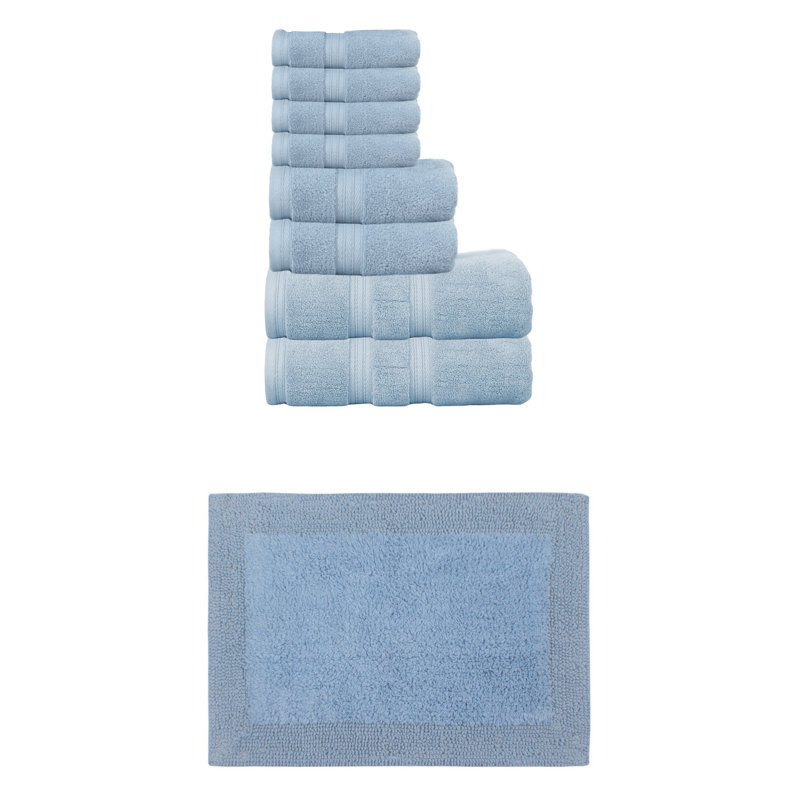 Buariki Collection 100% Soft Cotton Bath Towel Set & 1 Pc Bath Rug, Reversible, Coral