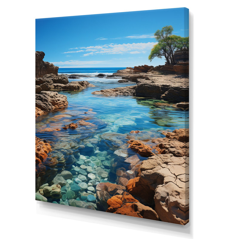 Beach Photo Tranquil Tidepools I - Art mural sur toile nautique et plage, H 32 po x l 16 po x P 1 po, Toile tendue