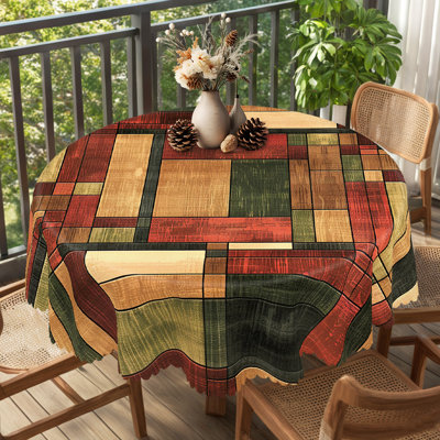 1pc Vintage Multi-Color Wooden Print Tablecloth, Farmhouse Style Rustic Fence Round & Rectangle Table Cover, Ideal For Home, Restaurants, Dining Room, Indoor/Outdoor Country-Themed Party Table Decor, Thanksgiving & Christmas Gifts Table Linens