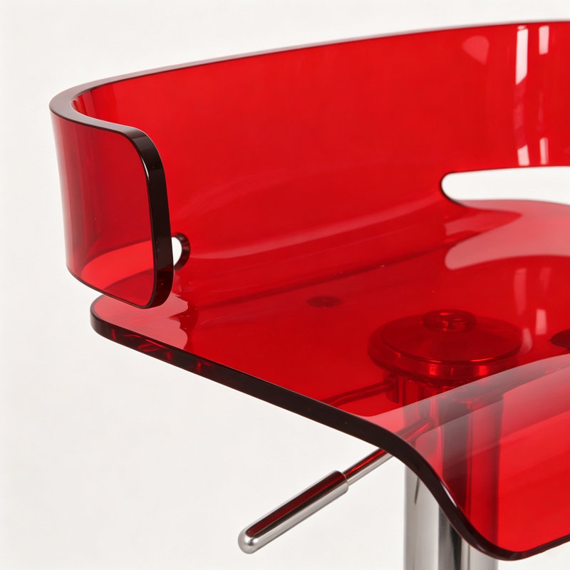 Tabouret de bar pivotant moderne en acrylique de 89 cm (35 po), réglable en hauteur, avec dossier et base en métal