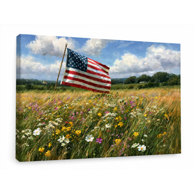 American Flag Meadow Wrapped Canvas Wall Art, 36" H x 48" W x 1.5" D