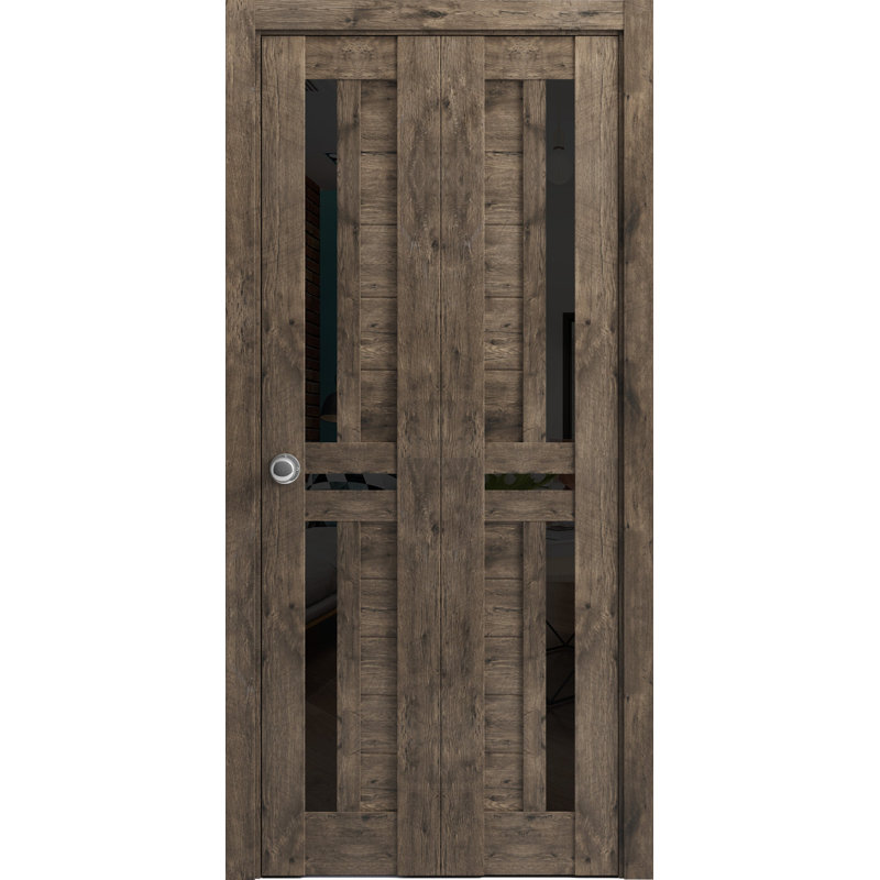 Portes coulissantes pliantes pour placard 18 x 96 Veregio 7588 Chêne Cognac avec verre dépoli, rails robustes, moulures, garnitures, quincaillerie, bois massif, portes de placard de chambre