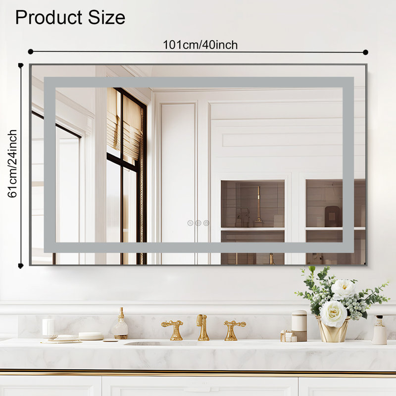 40"x24" Led Bathroom Vanity Mirror,backlit And Front Lit,multifunction,wall Mounted,gun Ash, 24" x 40" 