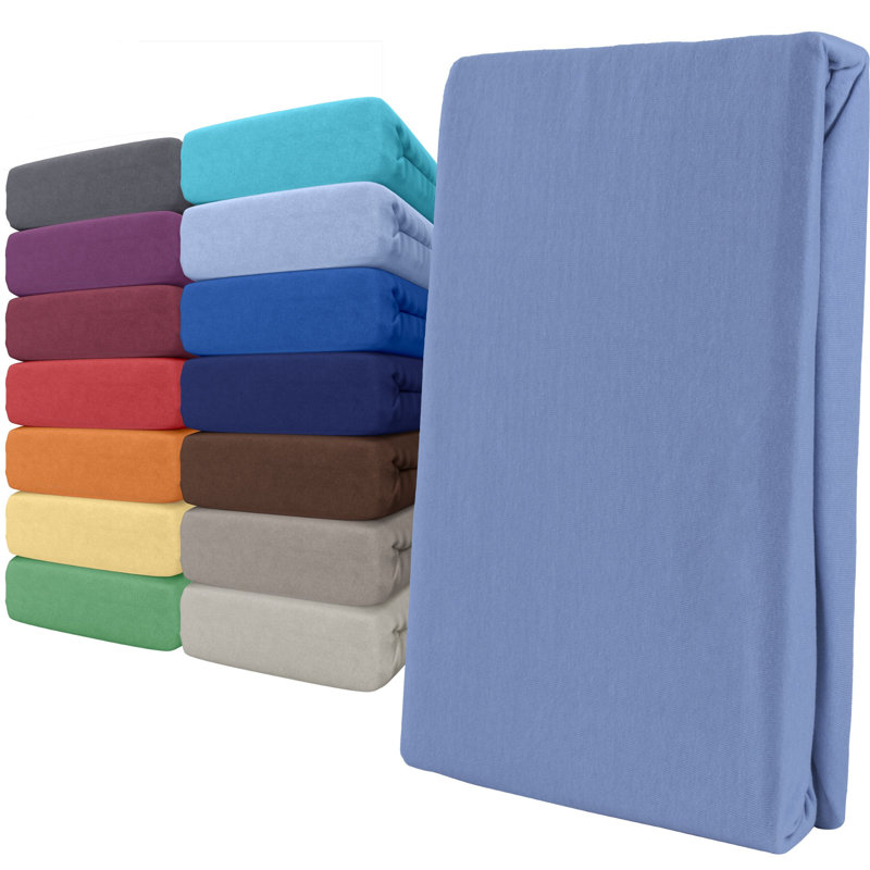 100% Cotton Jersey Knit Fitted Sheet, European Single (90 x 200cm), Light blue