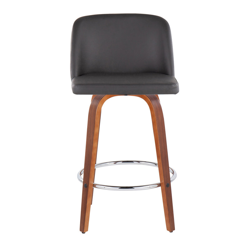 Lakyia Swivel Upholstered Counter Stool, Gray, Walnut/Chrome