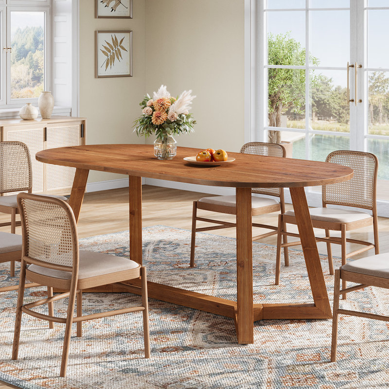 Solid Wood Oval Dining Table For 4-6, 63-Inch Wooden Farmhouse Kitchen Table With Sturdy Tapered Legs, Vintage, Vintage Brown