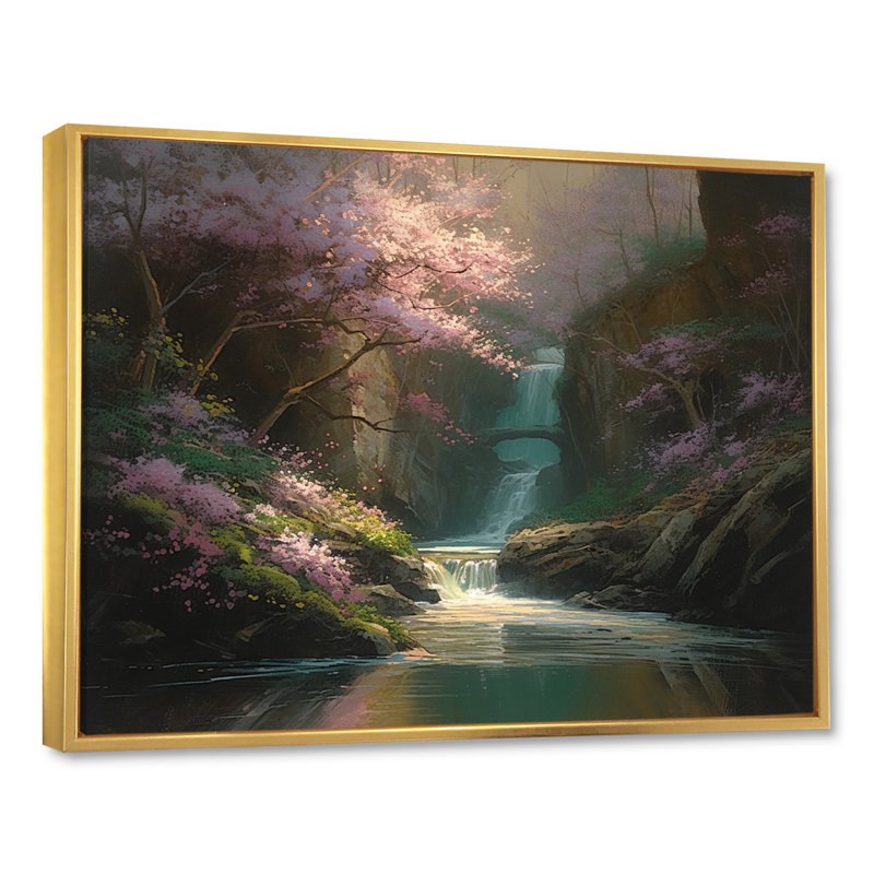 Madrina Cherry Blossom Stream VI sur toile, H 30 po x l 40 po x P 1,5 po, Cadre flottant doré