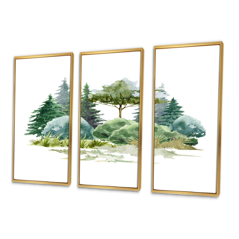 Nature, forêt, pelouse, brousse d'arbres, herbe II - ensemble d'art mural sur toile encadré champêtre, H 32 po x l 48 po