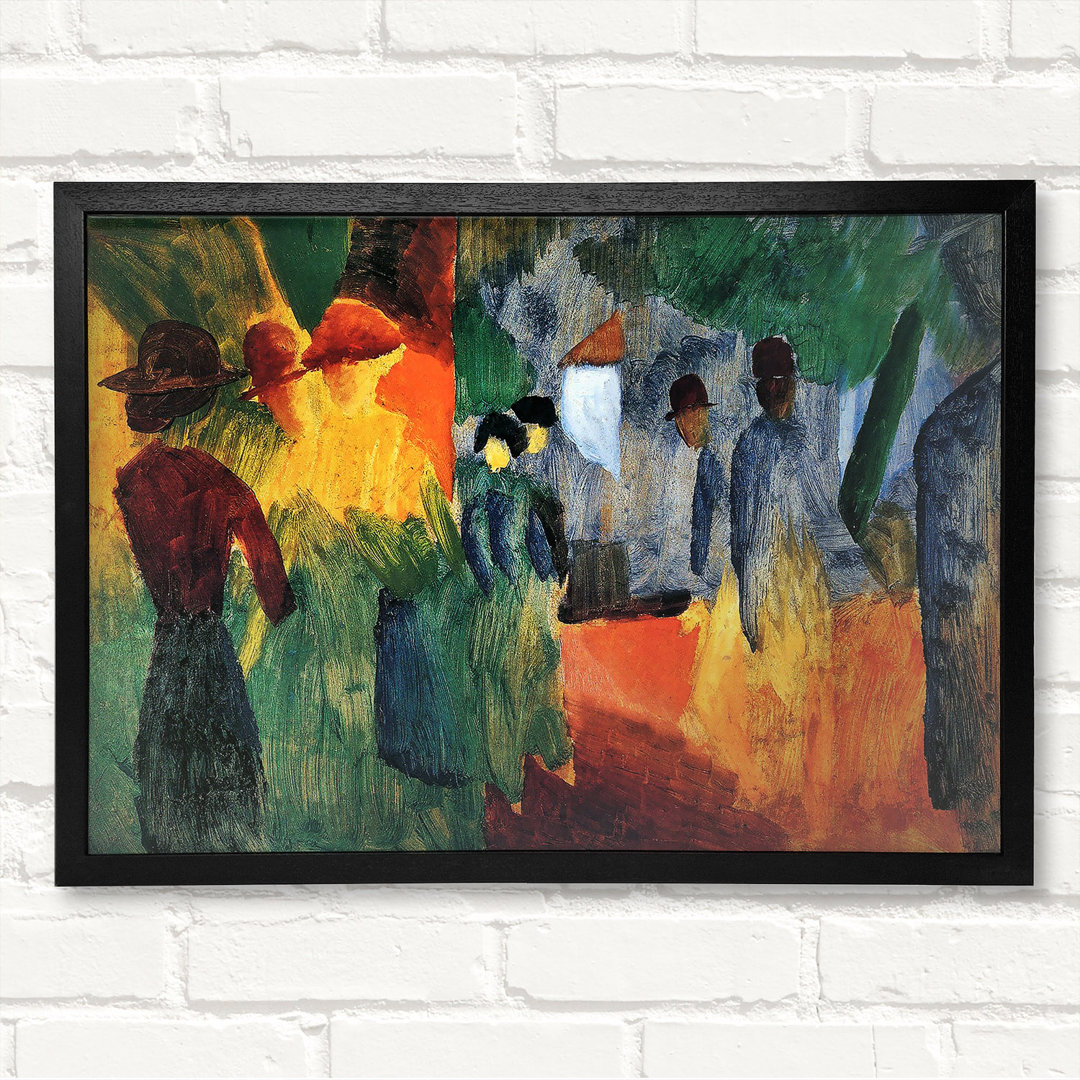 People In The Park von August Macke - Geschlossener Eckrahmen Kunstdrucke auf Holz