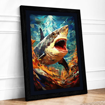 Aggressive Shark Strike Fantasy 1 Piece Single Picture Frame Wall Art