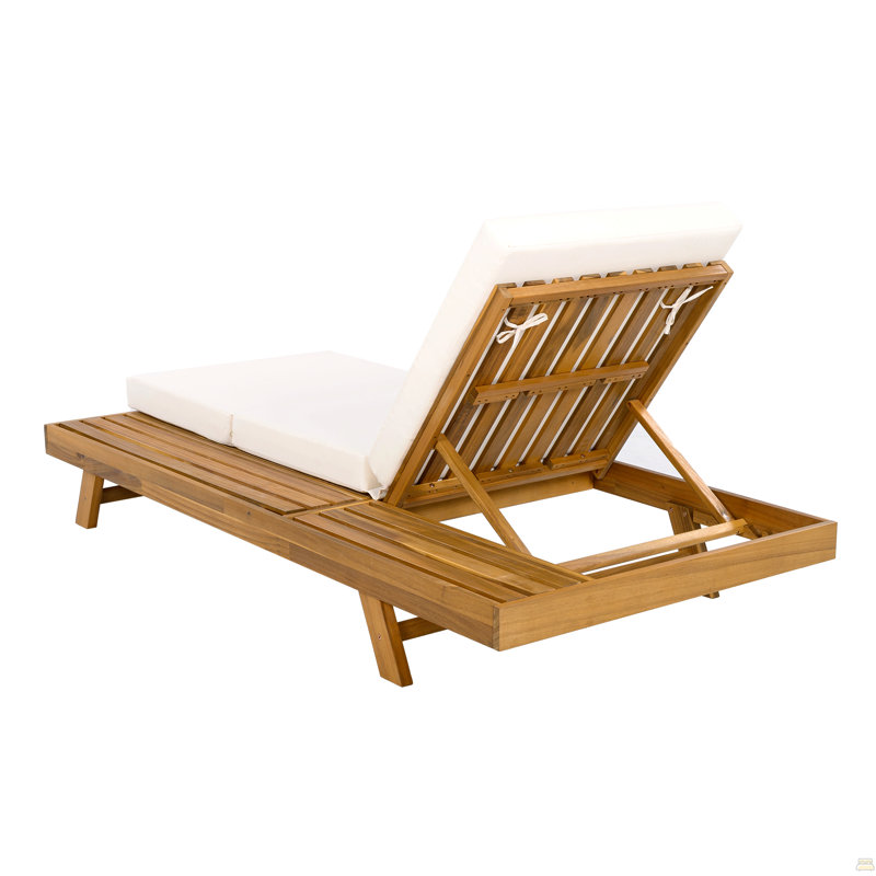 Ensemble de chaises longues, espace disponible sur un côté, bois d'acacia massif avec coussin de salon, Crème