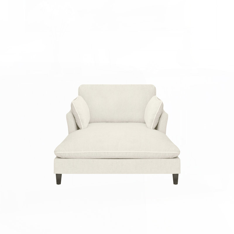 Modern Chaise Lounge Sofa Bed with Chenille Fabric, Curved Armrests, Contrast Piping, Beige