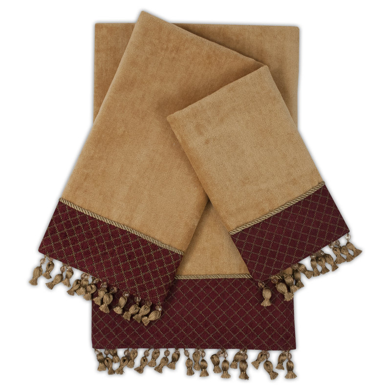 Ensemble de serviettes 100% coton 3 pièces Selesia, Rouge/brun