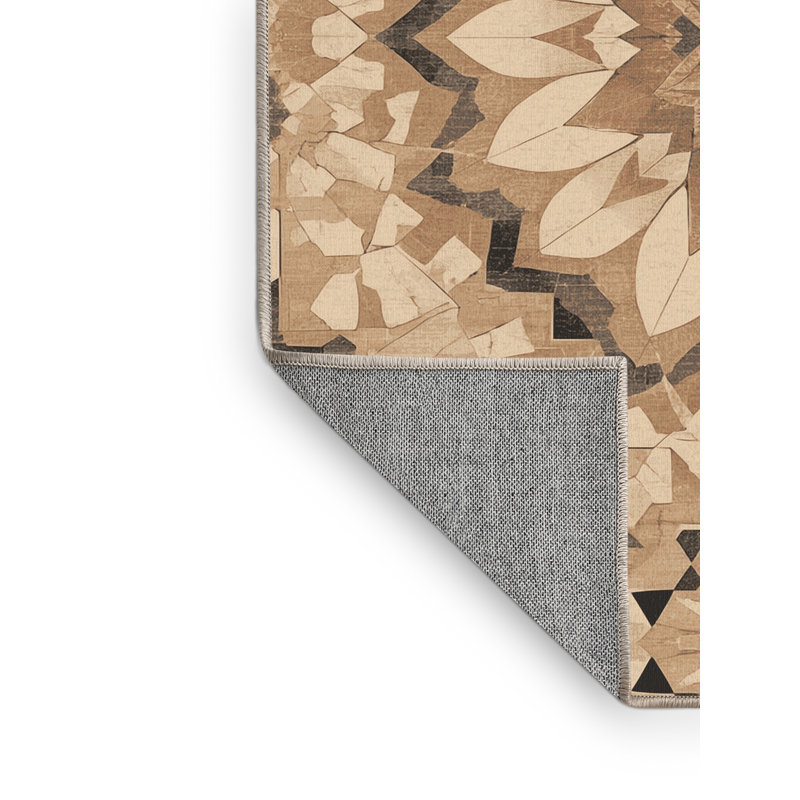Tapis marocain d'inspiration mondiale lavable à la machine en brun - reliure beige, 8 x 12