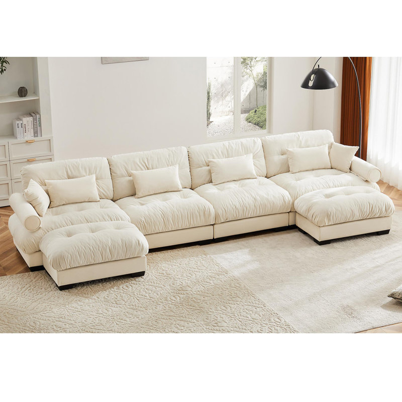 Canapé modulaire en U en forme de U avec repose-pieds mobile, canapé d'angle rembourré et confortable en velours moderne 4 places convertible profond