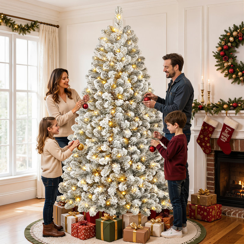  Pre Lit Christmas Tree Snow Flocked with 13 Modes, 7.5' H