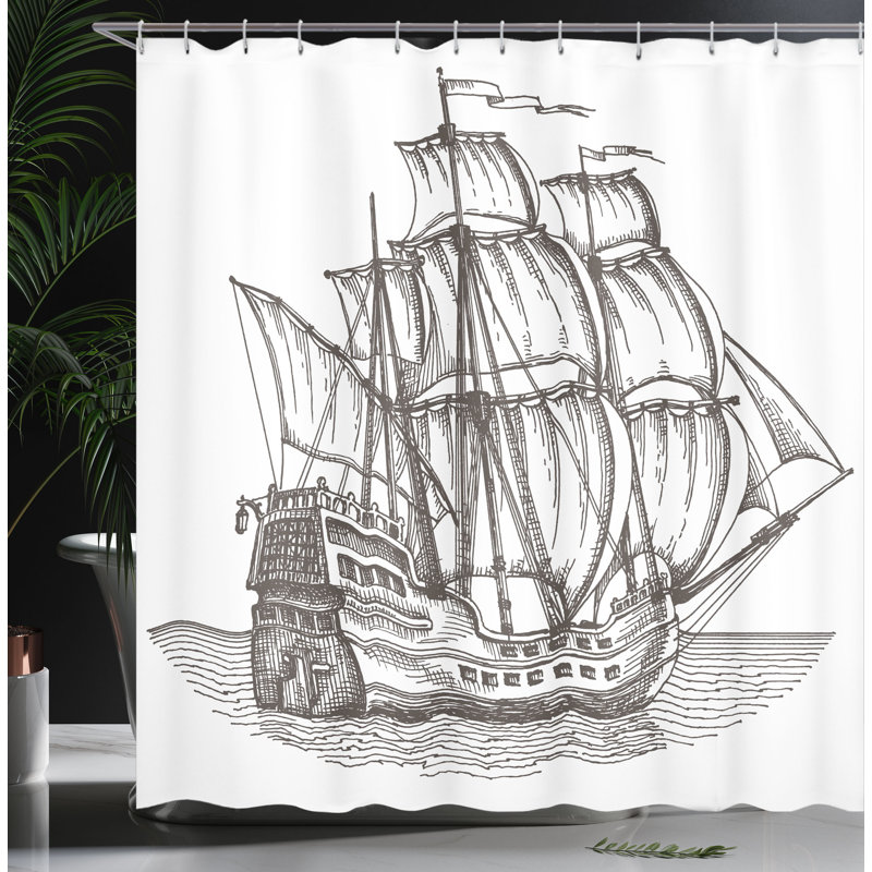 Ensemble de rideau de douche avec bateau pirate et crochets, H 75 po x l 69 po