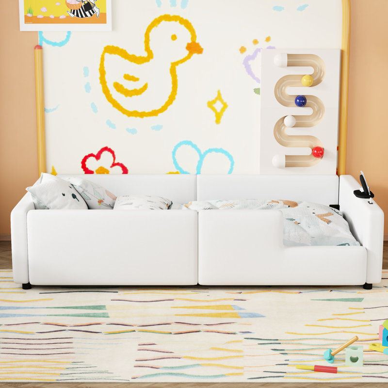 Lit simple tapissier avec garde-corps robuste et charge de type C - plateforme blanche