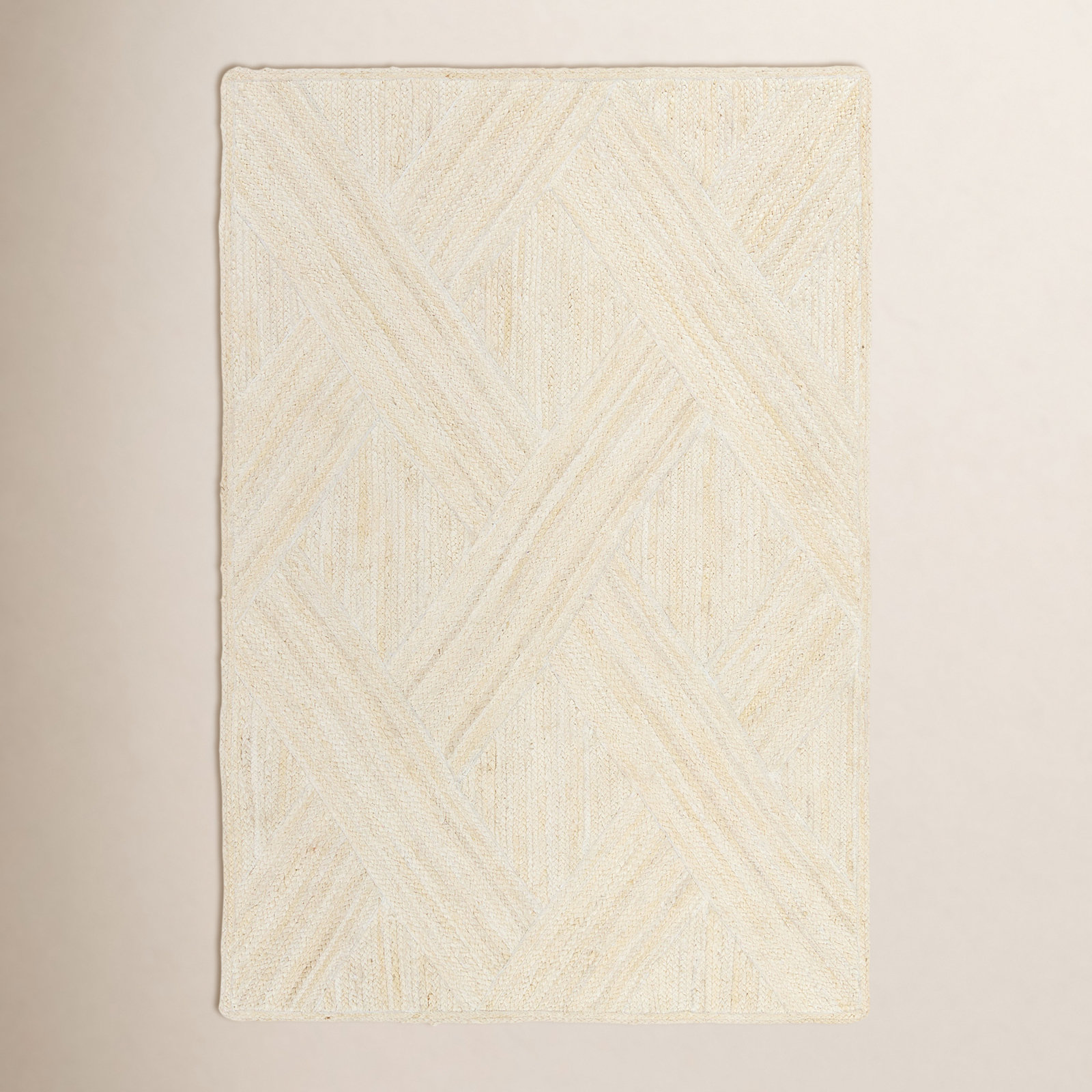 Lizbeth Cream Hand-Woven Geometric Jute Rug, Rectangle 4' x 6'
