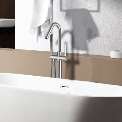 Robinet de baignoire autoportant avec douche à main et effet d'écoulement d'eau fluide, matériau solide inclus