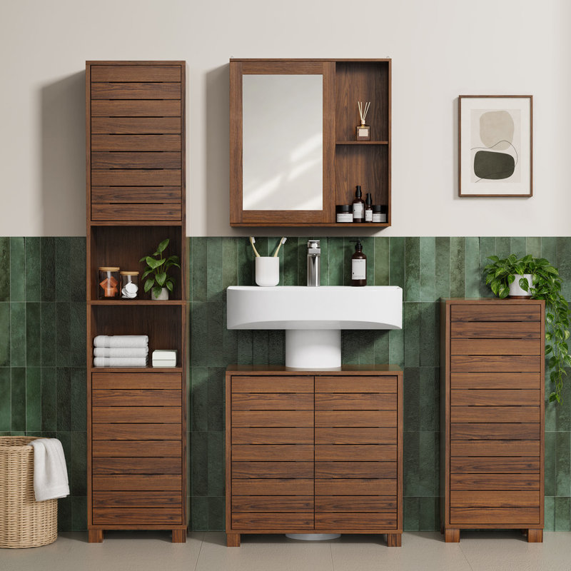 Chester Wall Mounted Bathroom Mirror Cabinet, Dark Wood