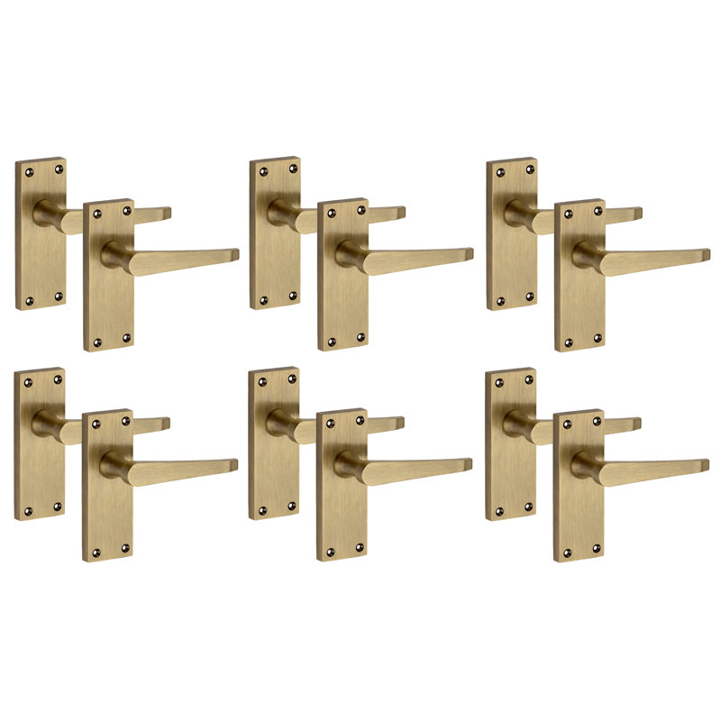 Golden Grace 6 Pairs Victorian Design Straight Lever Door Handles Antique Brass Durable Metal Classic Internal Backplate with Spindle - 120 x 40mm
