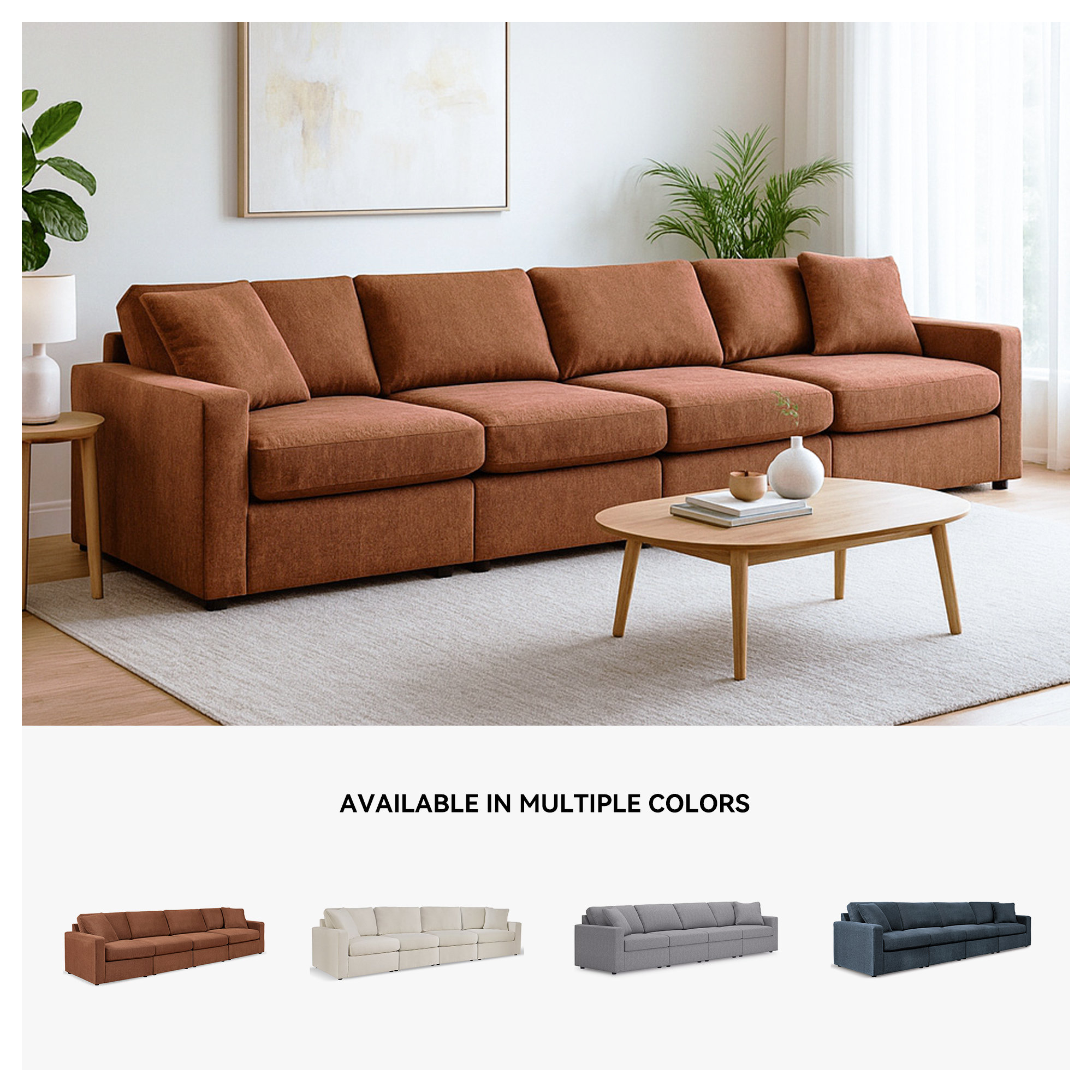Bulwell Sofa, Brown, 36" H x 140" W x 32" D, 4