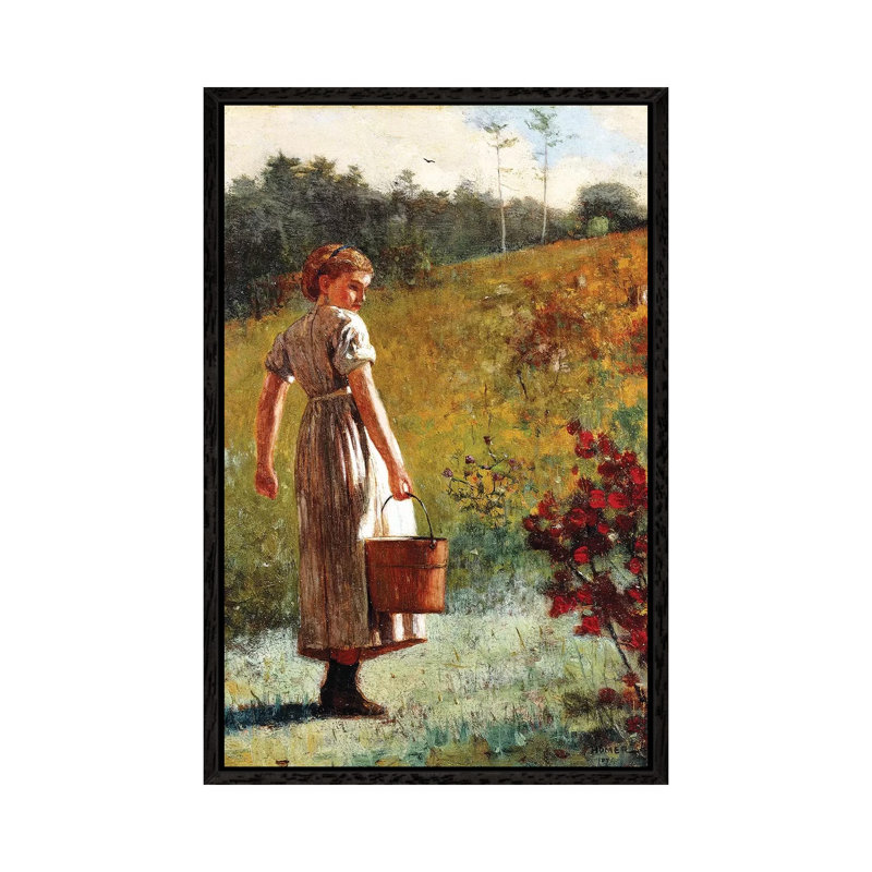 Returning From The Sping, 1874 by Winslow Homer - Painting on Canvas, 66.04cm H x 45.72cm W x 3.81cm D, Black Framed