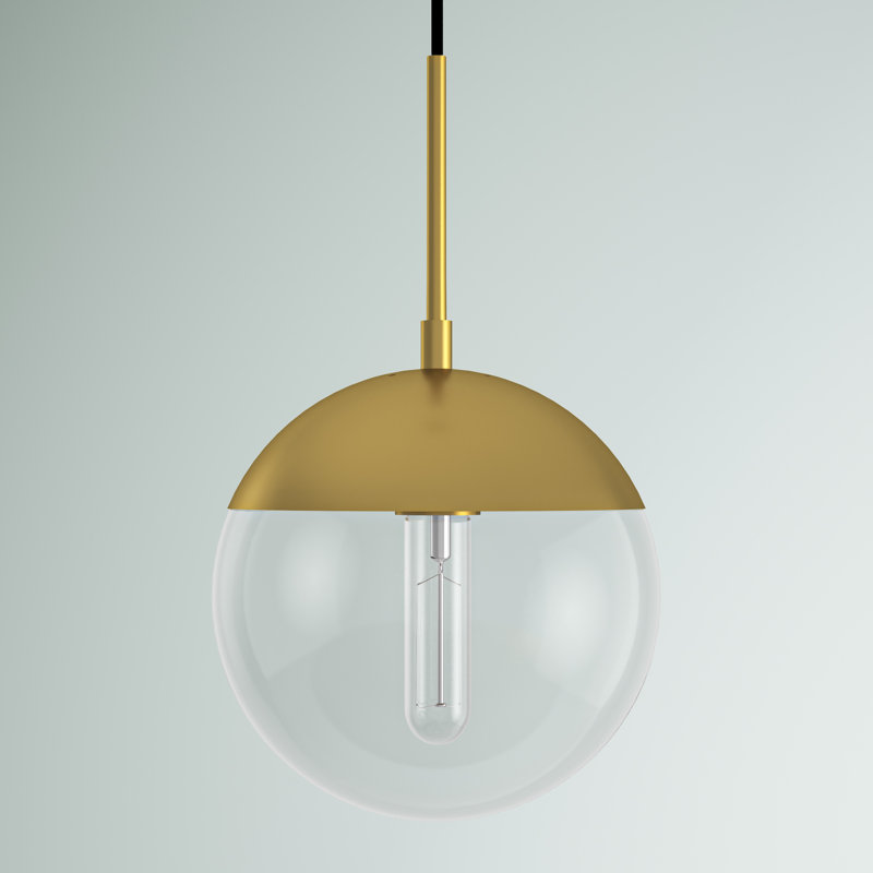 Luminaire suspendu simple à intensité variable 1 lumière Yearby Yearby, H 63 po x l 8 po x P 8 po, Laiton, Transparent