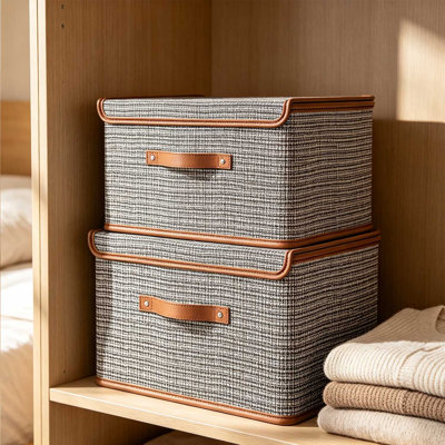 Paquet de 2 bacs de rangement avec couvercles, boîte de rangement pliable, boîte de rangement en tissu avec poignées, boîtes de rangement décoratives avec couvercles