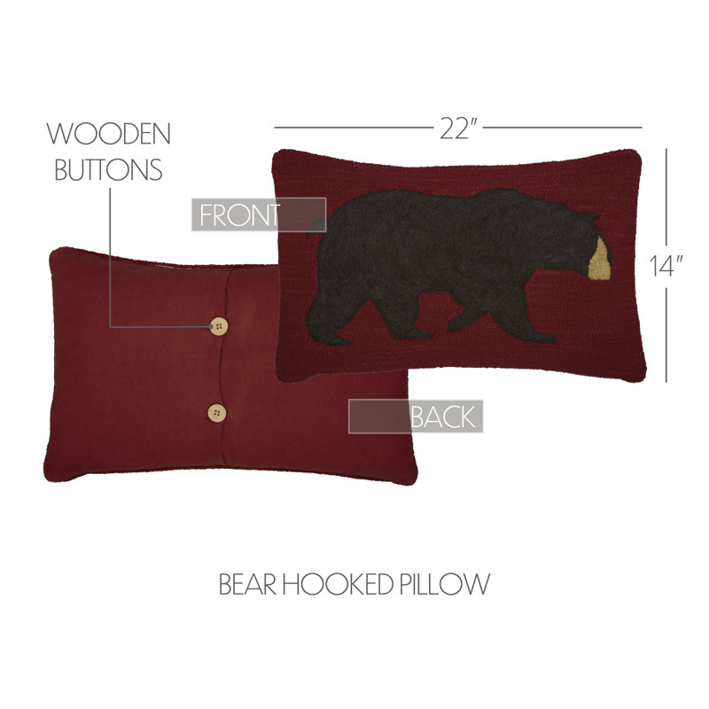 Wyatt Crimson and Espresso Wool Bear Hooked Pillow