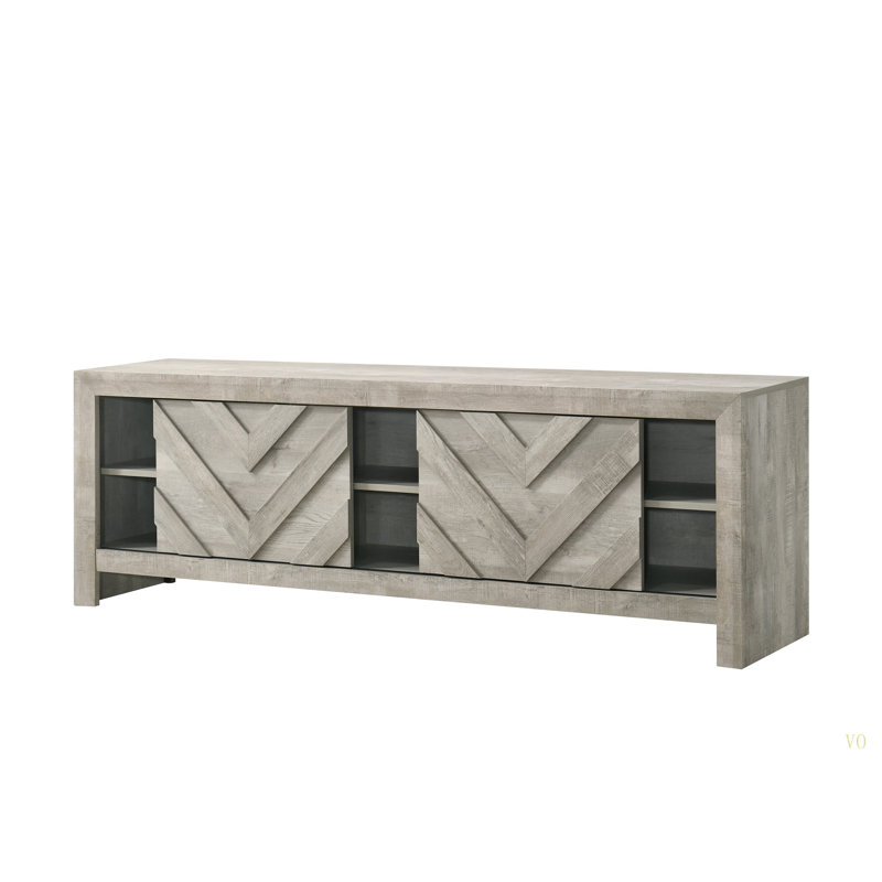 1Pc Rustic Geometric Design Contemporary Traditional Interiors Entertainment Console TV Stand Living Room Furniture, Gray