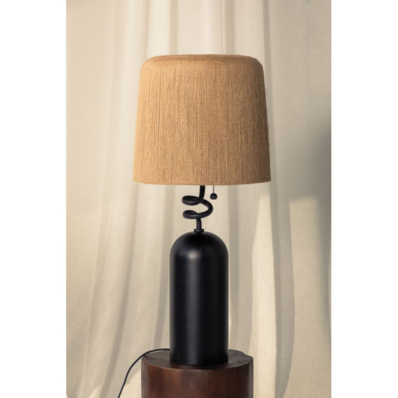 Black Forged Iron Table Lamp with Natural String Shade