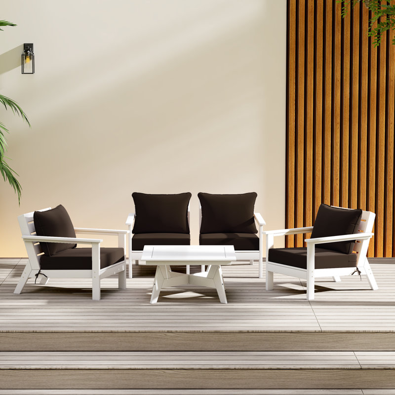 5-Piece Deep Seating Set, White, Brown