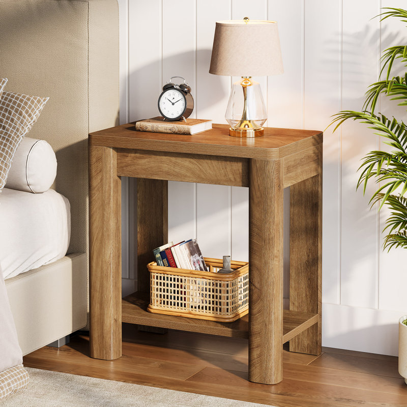 Petite table d'appoint Farmhouse avec tablette de rangement pour le salon, Brun, 1