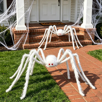 2 Pack 59 Inch Halloween Giant Hairy Spider Decoration for Outdoor Yard Lawn, Scary Large Fake Spider for Halloween Party Decorations, Haunted House Props