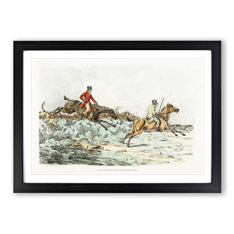 Hounds on the Hunt by Henry Alken - Picture Frame Painting Print on MDF, 48cm H x 65cm W x 2cm D, Black Framed