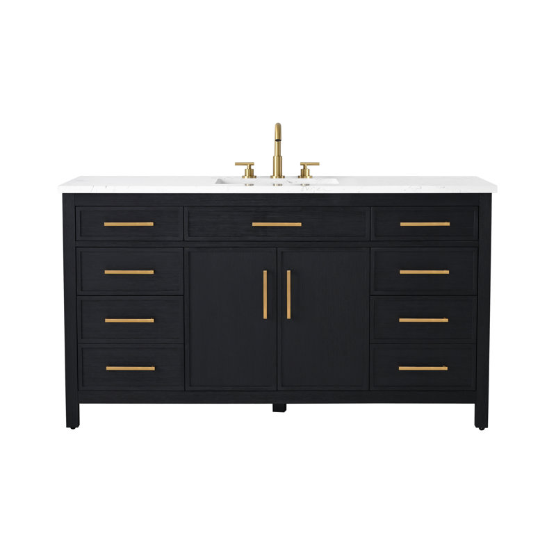 Reajean 60" Single Vanity, Ebony/Brushed Bronze