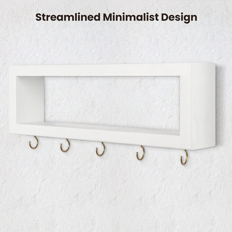 Wall Shelf With Hooks - Decorative Key And Wallet Holder For Wal...