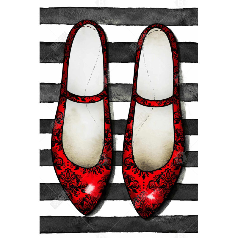 "Chaussures rouges brillantes sur fond rayé" sur toile, H 36 po x l 24 po