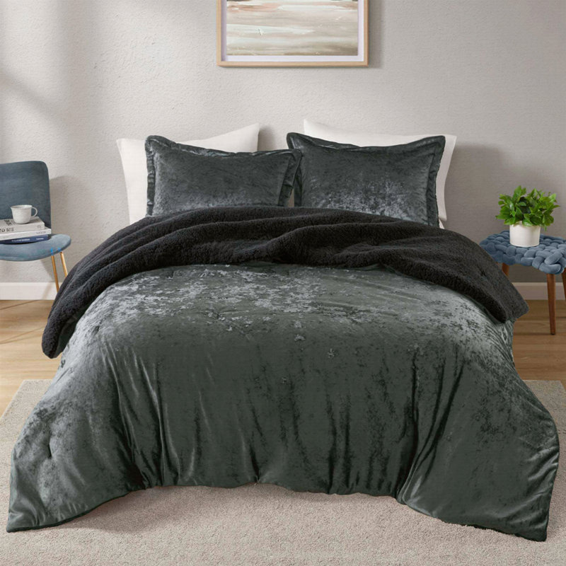 3 ensembles de literie PCSSoft, Édredon double / grand et 2 pièces supplémentai, Gris anthracite