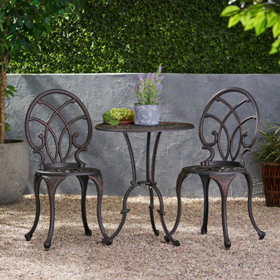 Bistro 3 pièces de couleur cuivre - aluminium idéal pour la détente en plein air 2 chaises et table avec parasol en aluminium, cuivre, table de 23,43 po x 28,86 po